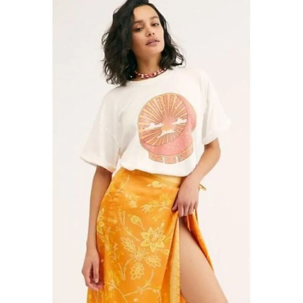 NEW FREE PEOPLE Sz 4 YASMIN BORDER PRINT WRAP MIDI SKIRT IN ORANGE NECTAR
